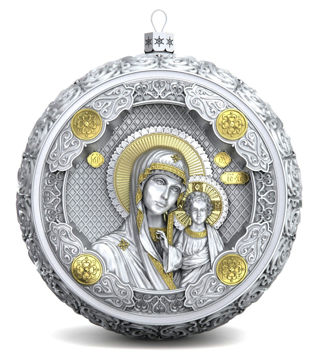 Набор подарочный с шарами и иконой "Божья Матерь Владимирская" из серебра, 6 шаров